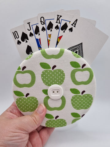 White with Green Apple Print Teacher Handmade Helping Hand Playing Card Holder