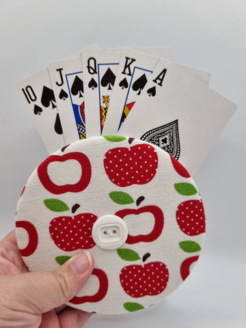White with Red Apple Print Teacher Handmade Helping Hand Playing Card Holder