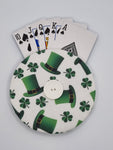 White with Leprechaun Hat & Shamrock Print Handmade Helping Hand Playing Card Holder