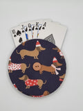 Navy Blue Sausage Dog Christmas Print Handmade Helping Hand Playing Card Holder