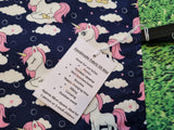 Navy Blue with Fun Unicorn Print Handmade Waterproof Base Sit Mat - Great for Picnics