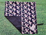 Navy Blue with Fun Unicorn Print Handmade Waterproof Base Sit Mat - Great for Picnics