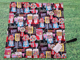 Black with Colourful Gumball Machine Sweet Print Handmade Waterproof Base Sit Mat - Great for Picnics