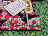 Black with Colourful Gumball Machine Sweet Print Handmade Waterproof Base Sit Mat - Great for Picnics