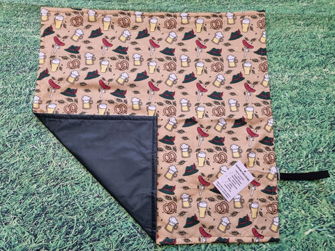 Pale Mustard Colour Oktoberfest Bavarian Theme Print Handmade Waterproof Base Sit Mat - Great for Picnics