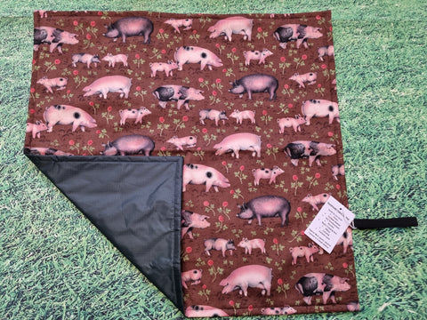 Pigs in Mud Print Handmade Waterproof Base Sit Mat - Great for Picnics