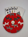 Red with Black & White Scottie Dog Print Handmade Helping Hand Playing Card Holder