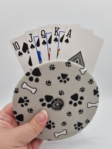 Grey with Black Paw Print Handmade Helping Hand Playing Card Holder