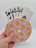 Light Pink with Yellow Chick Print Handmade Helping Hand Playing Card Holder