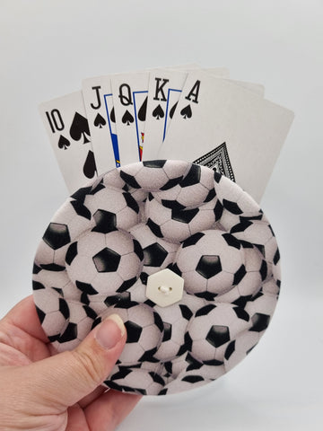 Black & White Football Print Handmade Helping Hand Playing Card Holder