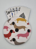 White with Multicolour Sausage Dog Print Handmade Helping Hand Playing Card Holder
