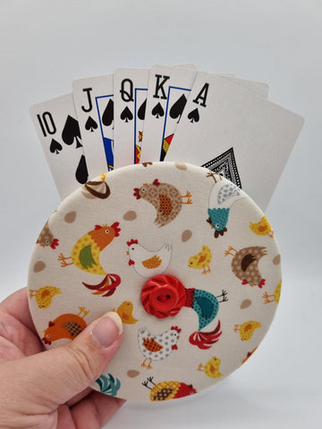 Chicken Print Handmade Helping Hand Playing Card Holder