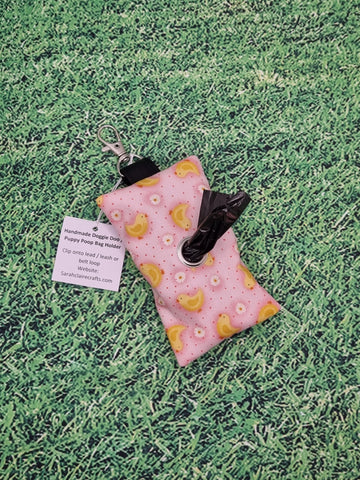 Light Pink with Yellow Chick Print Handmade Doggie Doo / Puppy Poop Bag Holder Pouch