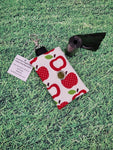 White with Red Apple Print Handmade Doggie Doo / Puppy Poop Bag Holder Pouch