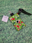Lime Green with Christmas Stocking, Hat & Mitten Print Handmade Doggie Doo / Puppy Poop Bag Holder Pouch
