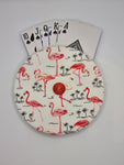 White with Pink Flamingo Print Handmade Helping Hand Playing Card Holder