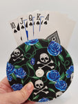 White Skull & Blue Rose Print Handmade Helping Hand Playing Card Holder