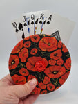 Black with Poppy Print Handmade Helping Hand Playing Card Holder