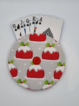 Grey with Red Christmas Pudding Print Handmade Helping Hand Playing Card Holder