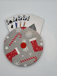 Grey with Red Christmas Stocking Print Handmade Helping Hand Playing Card Holder