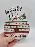 Red & Green Christmas Stag / Reindeer Print Handmade Helping Hand Playing Card Holder