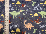 100% Cotton Navy Blue Dinosaur Dino Print Fabric - per metre