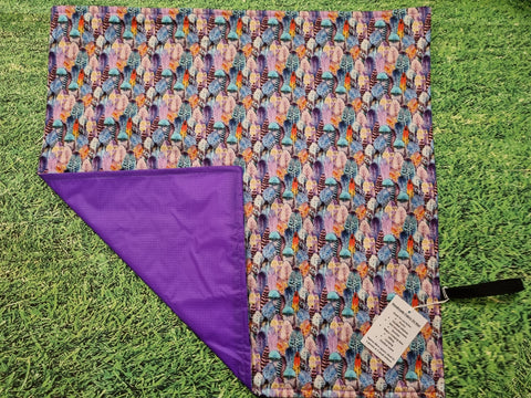 Multicoloured Feather Print Handmade Waterproof Base Sit Mat - Great for Picnics