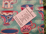 Turquoise Blue with Teacup Print Handmade Waterproof Base Sit Mat - Great for Picnics