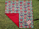 Turquoise Blue with Teacup Print Handmade Waterproof Base Sit Mat - Great for Picnics