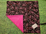 Black with Pink Love Print Handmade Waterproof Base Sit Mat - Great for Picnics
