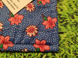 Blue with Pink & White Flower Print Handmade Waterproof Base Sit Mat - Great for Picnics