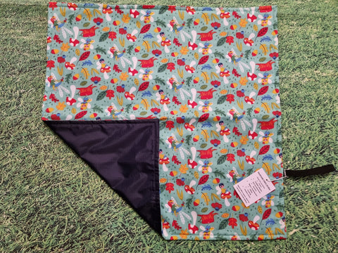 Mint Green with Fairy & Toadstool Print Handmade Waterproof Base Sit Mat - Great for Picnics