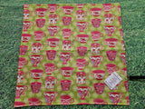 Lime Green with Teacup Print Handmade Waterproof Base Sit Mat - Great for Picnics