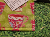 Lime Green with Teacup Print Handmade Waterproof Base Sit Mat - Great for Picnics