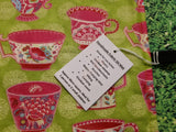 Lime Green with Teacup Print Handmade Waterproof Base Sit Mat - Great for Picnics