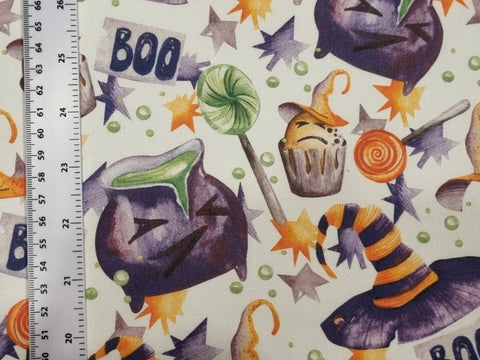 Halloween Boo Print Rose & Hubble 100% Cotton Fabric - per metre