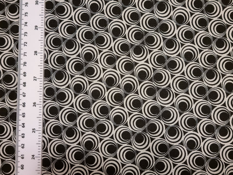 Black & Pale Grey Retro Circle Psychedelic Print 100% Cotton Fabric - per metre
