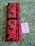Black with Red Poppy Flower Print Handmade Waterproof Base Sit Mat - Great for Picnics