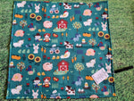 Teal with Farm / Garden / Easter Print Handmade Waterproof Base Sit Mat - Great for Picnics