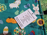 Teal with Farm / Garden / Easter Print Handmade Waterproof Base Sit Mat - Great for Picnics