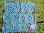 Blue with Bee / Bumblebee Print Handmade Waterproof Base Sit Mat - Great for Picnics