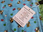 Blue with Bee / Bumblebee Print Handmade Waterproof Base Sit Mat - Great for Picnics