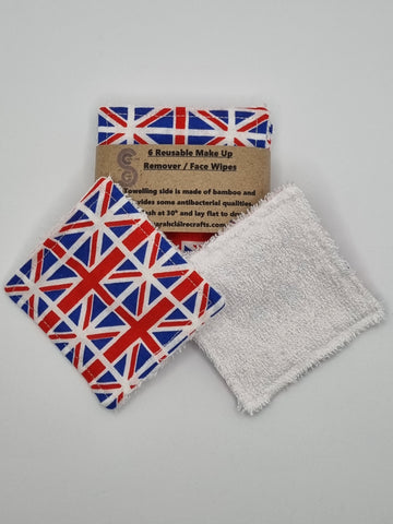Set of 6 Union Jack Flag Coronation Patriotic Print Handmade Reusable Make Up Remover Pads