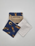 Set of 6 Navy Blue with Equestrian Equipment Print Handmade Reusable Make Up Remover Pads