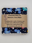 Set of 6 Navy Blue with Multicolour Rubber Duck Print Handmade Reusable Make Up Remover Pads