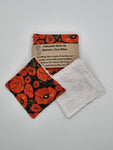 Set of 6 Black with Red Poppy Flower Print Handmade Reusable Make Up Remover Pads