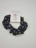 S1319 - Black with Purple Witch Hat Halloween Print Handmade Fabric Hair Scrunchies