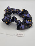 S1319 - Black with Purple Witch Hat Halloween Print Handmade Fabric Hair Scrunchies