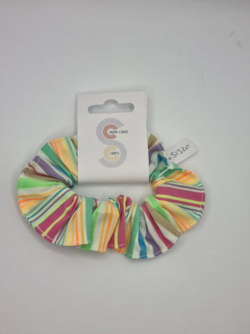 S1320 - Multicolour Stripe Print Handmade Fabric Hair Scrunchies