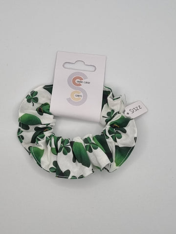 S1322 - Irish Theme Shamrock & Leprechaun Hat Print Handmade Fabric Hair Scrunchies